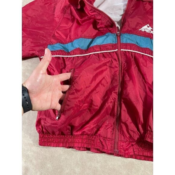 APEX Men's Windbreaker Full Zip Logo Jacket Collared Polyester Red Large - Picture 7 of 10